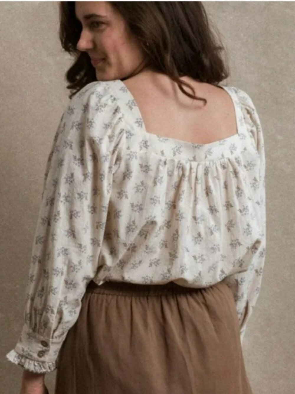 Women's Cream Floral Square-Neck Blouse - Picture 2 of 16